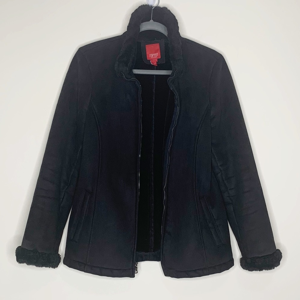 ESPRIT Faux Suede Winter Coat Black Size Medium